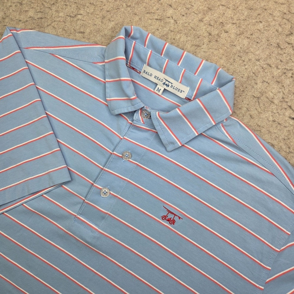Bald Head Blues Golf Polo Shirt Mens M Blue Striped Short Sleeve Preppy‎ Pima